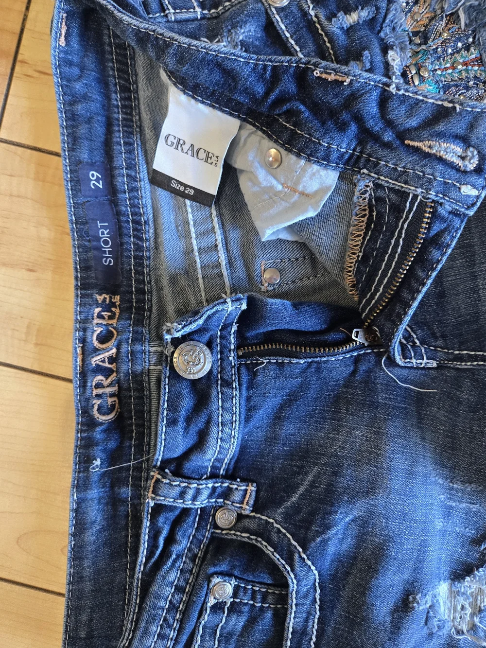 Grace Blue Embellished Denim Shorts